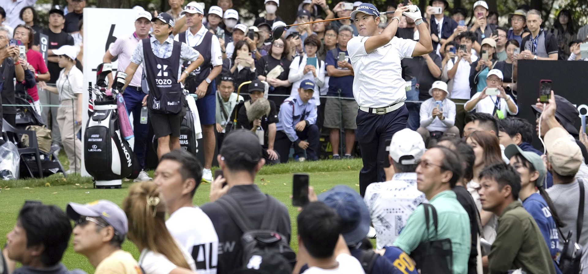 Hideki Matsuyama, de Japón, hace el saque inicial en el sexto hoyo de la primera ronda del Campeonato Zozo del PGA Tour en el Narashino Country Club en Inzai, en las afueras de Tokio, el jueves 24 de octubre de 2024. (Kyodo News vía AP) Hideki Matsuyama, de Japón, hace el saque inicial en el sexto hoyo de la primera ronda del Campeonato Zozo del PGA Tour en el Narashino Country Club en Inzai, en las afueras de Tokio, el jueves 24 de octubre de 2024. (Kyodo News vía AP)