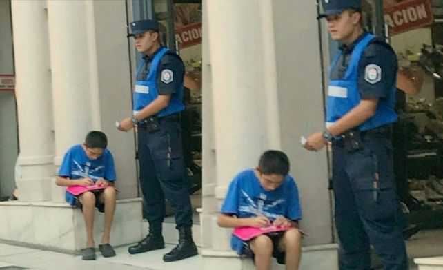 Un policía ayuda a estudiar a un nene y emociona a todos