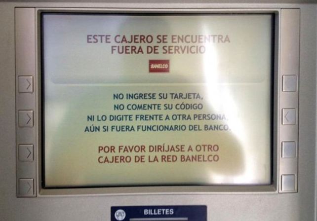 Por una falla en el sistema hay problemas en cajeros Banelco