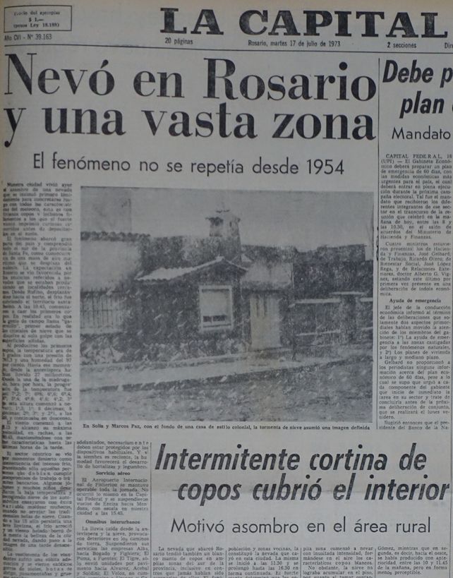 La nieve caía en forma constante sobre la ciudad de Rosario. Una imagen que no volvió a verse.