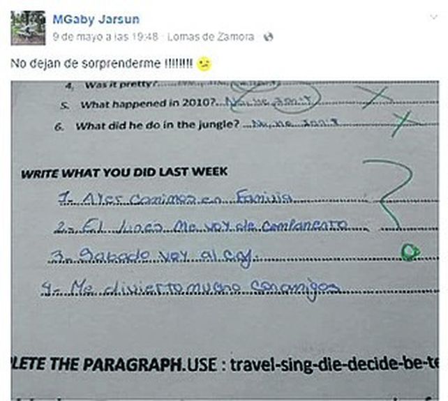 la prueba. Publicada en una red.