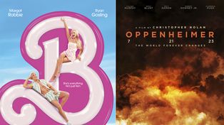 Más distintas imposible: los posters de Barbie y Oppenheimer.&nbsp;