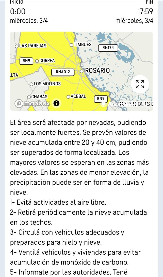 La imagen que se viralizó por las redes sociales sobre la falsa alerta de nieve en Rosario.