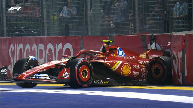 El tren trasero de la Ferrari de Carlos Sainz destrozado contra el muro. El español irá por Franco Colapinto en 2025.