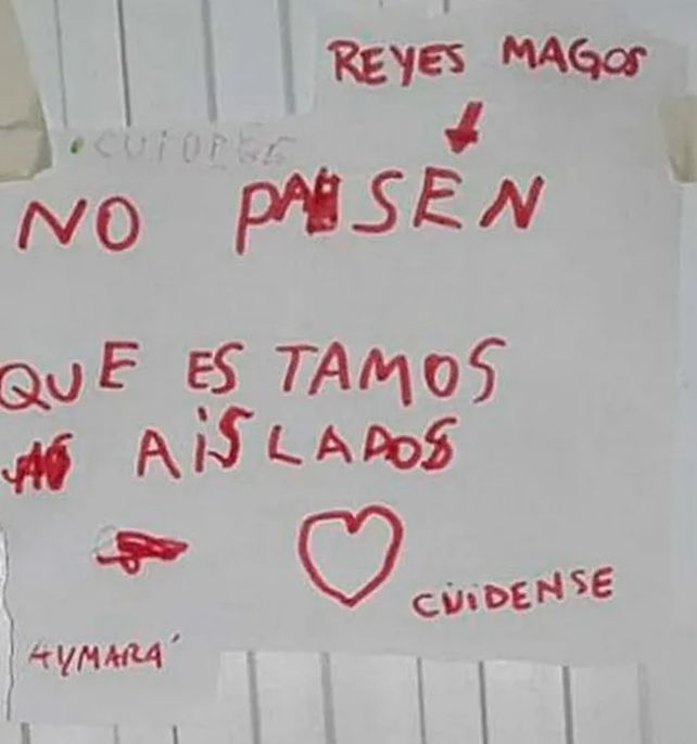 La conmovedora carta que una nena le dejó a los Reyes para que no entren a su casa y se cuiden.&nbsp;