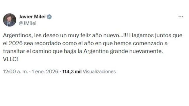 El mensaje de Javier Milei por Año Nuevo: Cumplimos con todas nuestras promesas de campaña