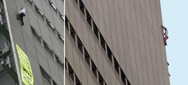 Dos escaladores suben la fachada del edificio del New York Times
