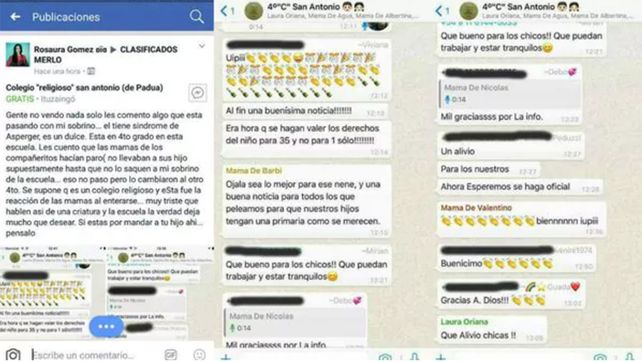 Asperger: amenazan a una de las madres del grupo de WhatsApp que festejó la separación de un alumno
