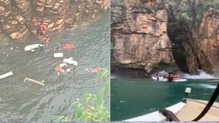 Se desprendió un fragmento de roca de 20 metros de alto en un lago en Minas Gerais.