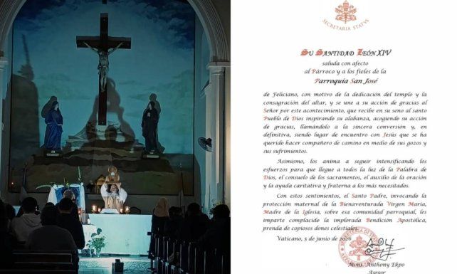 El papa León XIV envió su Bendición Apostólica a la comunidad de San José de Feliciano