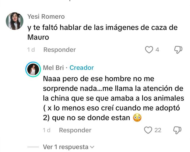 Melina Brizuela en los comentarios de su video 