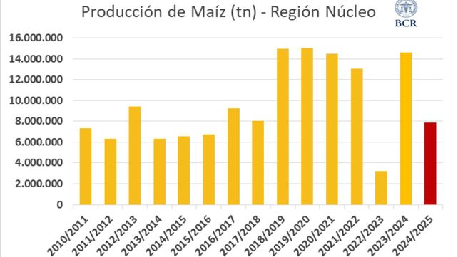 La BCR ajustó a la baja la producción de maíz en la región núcleo