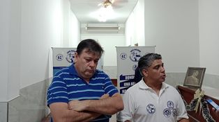Conferencia. El titular de la Federación de Estibadores, Marcelo Osores, y el titular del Supa, César Aybar.