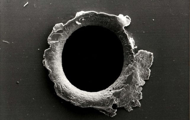 Muestra. Impacto de basura espacial en un panel de la sonda Solar Max