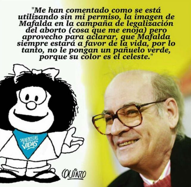 Quino pidió que no utilicen a Mafalda luciendo el pañuelo azul en contra de la legalización del aborto