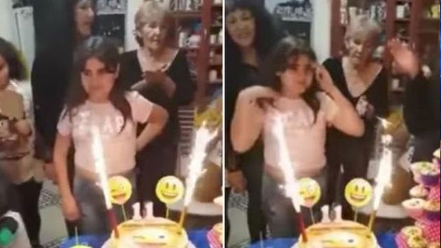 Estaba por soplar las velitas de la torta y terminó envuelta en llamas