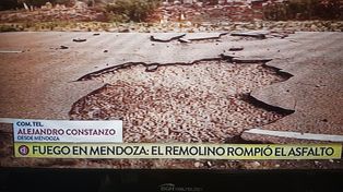 Un remolino de aire y fuego rompió la ruta 146 en Mendoza