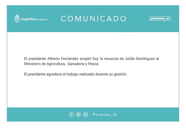 Renunció Julián Domínguez y el presidente le agradeció el trabajo durante su gestión