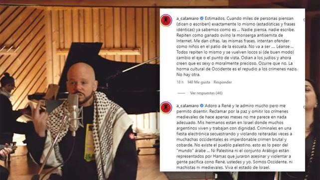 Fuerte contrapunto entre Calamaro y René Perez por la guerra en Gaza