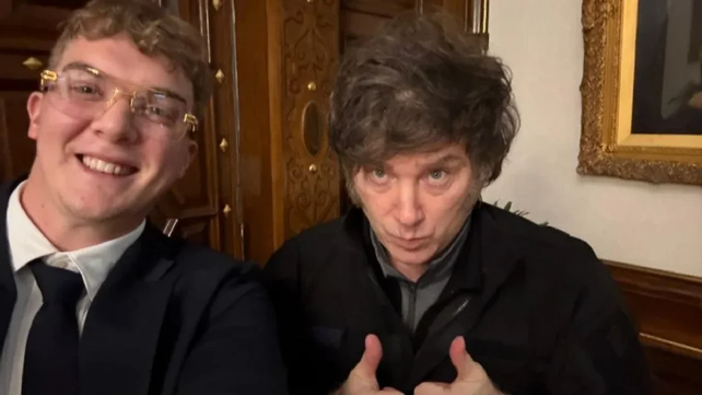 Hayden Davis y Javier Milei tras el encuentro que mantuvieron en la Casa Rosada el 30 de enero.