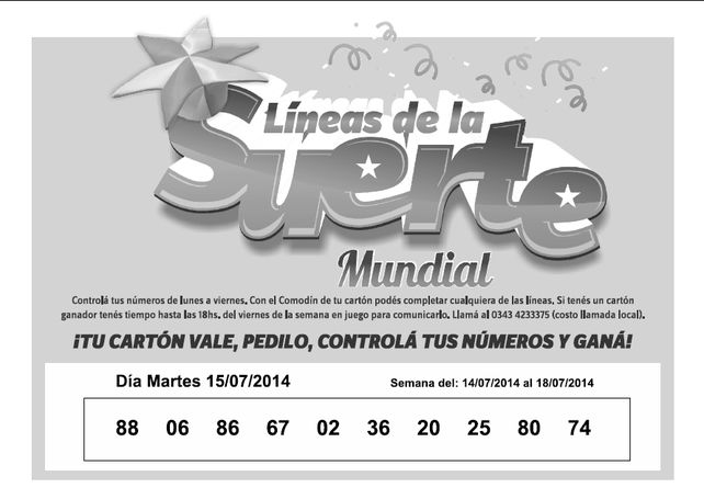 Números que corresponden al MARTES 15 de JULIO.