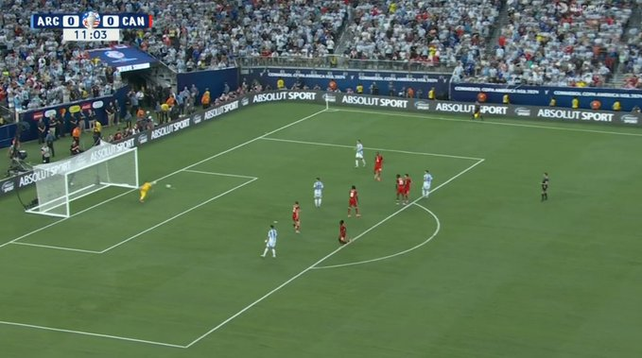 Messi casi le da el primer gol a Argentina ante Canadá