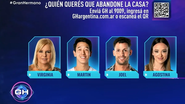 La placa parcial de "Gran Hermano" de esta semana quedó conformada por cuatro participantes: Virginia, Joel, Martín y Agostina.