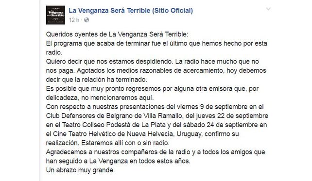 Dolina dejó la La venganza será terrible por falta de pago de Radio Del Plata