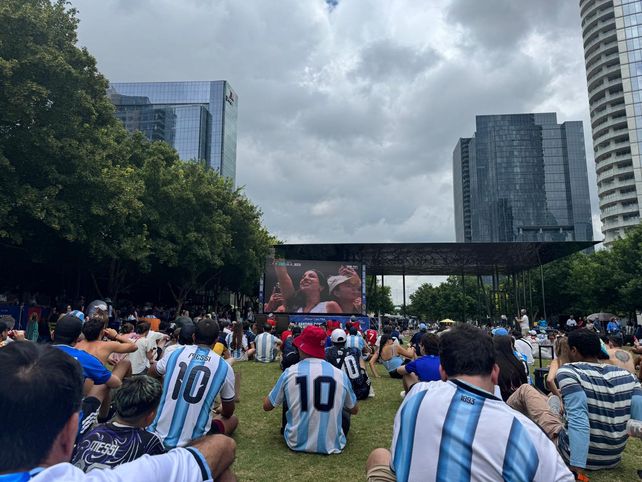 Los hinchas argentinos mirando un partido del Mundial en un parque en Dallas. 