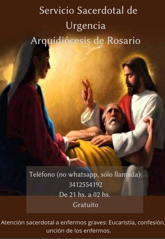El flyer que difunda el Arzobispado de Rosario ofrece los datos sobre el servicio.