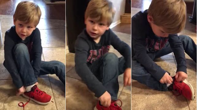 El truco de un chico para atarse los cordones fue filmado en un video que la rompe en Facebook