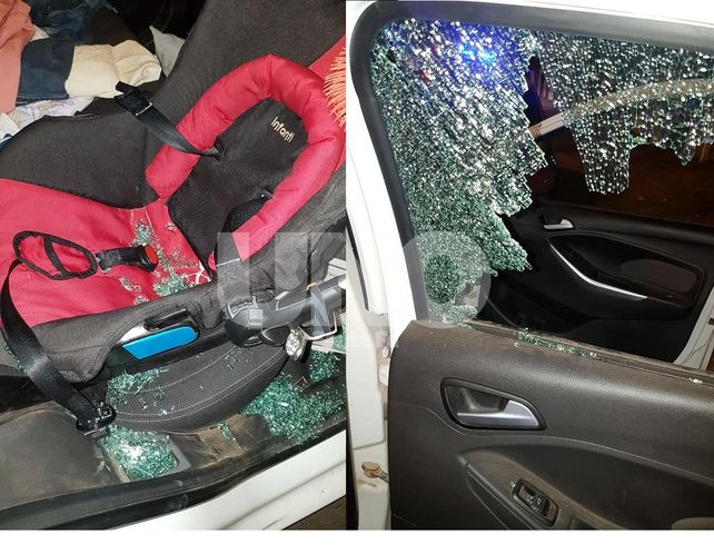 Le rompieron dos cristales del auto y los vidrios cayeron sobre el bebé
