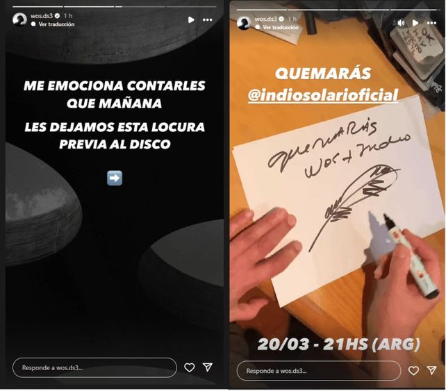 Las historias de Instagram con las que Wos anunció el lanzamiento de su canción junto al Indio Solari