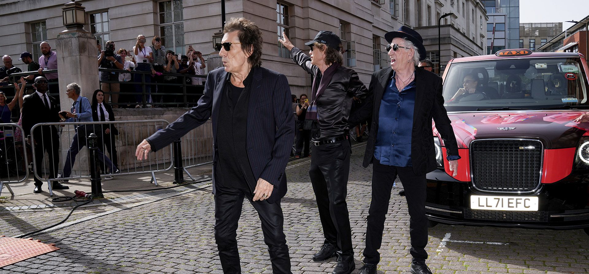 Ronnie Wood, Mick Jagger y Keith Richards llegan al evento de lanzamiento de los Rolling Stones Hackney Diamonds, el miércoles 6 de septiembre de 2023 en Londres. (Scott Garfitt/Invisión/AP) Ronnie Wood, Mick Jagger y Keith Richards llegan al evento de lanzamiento de los Rolling Stones Hackney Diamonds, el miércoles 6 de septiembre de 2023 en Londres. (Scott Garfitt/Invisión/AP)