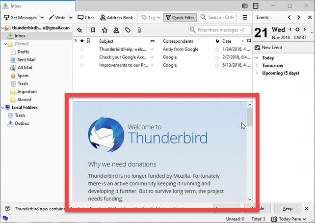 Mozilla Thunderbird se descarga y usa de manera gratuita.