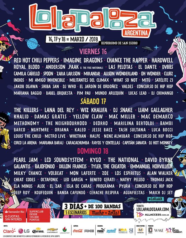 Confirmaron el line up completo del Lollapalooza 2018