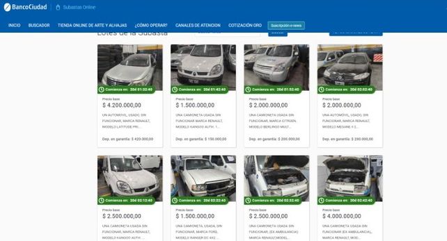 Precios bases publicados por el Banco Ciudad