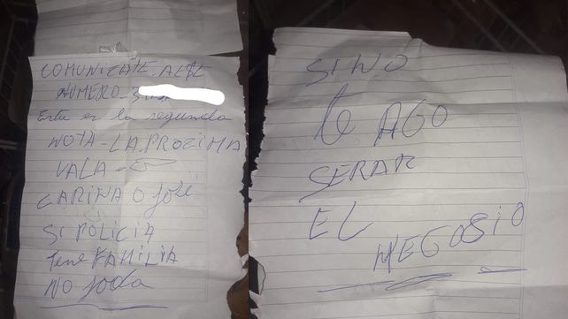 Uno de los mensajes que recibieron los comerciantes del 7 de Septiembre.&nbsp;