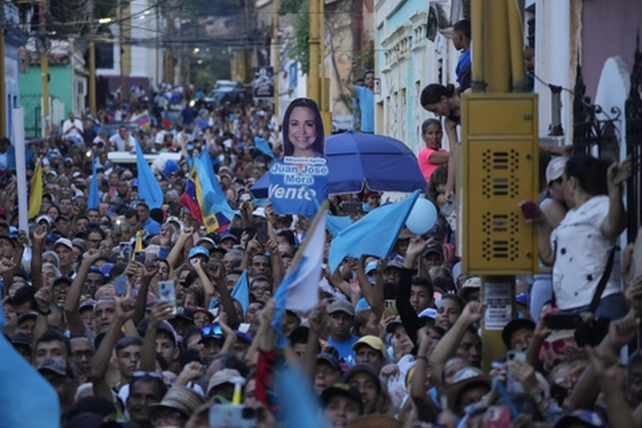 Un acto callejero masivo de María Corina Machado en la ciudad de Valencia.&nbsp;