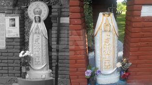 Fieles buscan la cabeza de una virgen decapitada en la Costanera