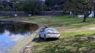 Insólito: se olvidó de poner el freno de mano y su auto casi termina dentro del lago del Parque del Sur