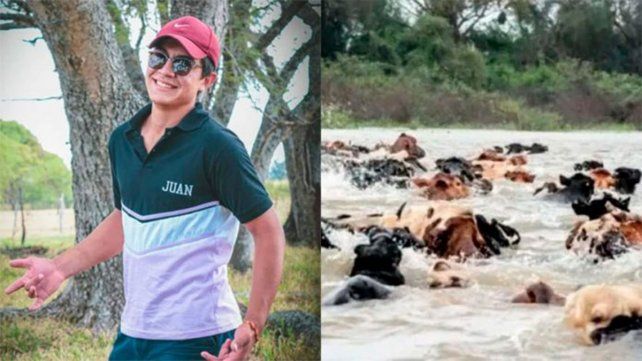 El peón rural acarreaba haciendo por un caudaloso brazo del río Corriente