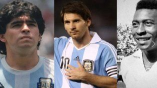 Diego Maradona, Lionel Messi y Pelé, tres símbolos del fútbol mundial.&nbsp;
