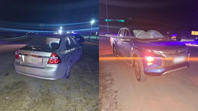 El Chevrolet Corsa en el que iba el acusado por el crimen y una camioneta Mitsubishi en la que circulaban quienes denunciaron el robo del caballo.