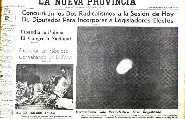 Facsímil de la tapa de La Nueva Provincia del 22 de mayo de 1962.