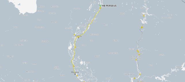 El recorrido de HB Perseus hasta el choque. (MarineTraffic.com)