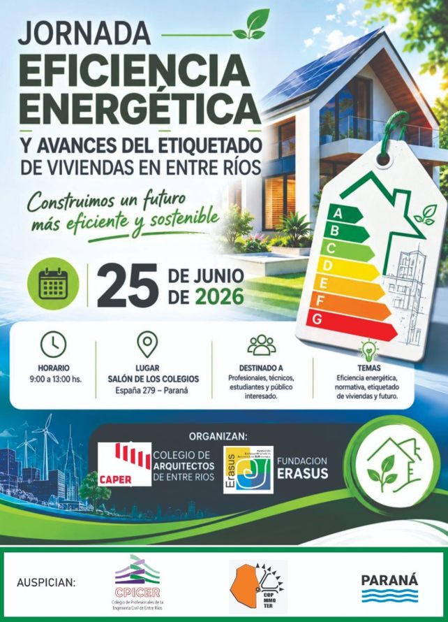 La actividad se desarrollará el jueves 25 organizada por la Fundación ERASUS y Colegio de Arquitectos de la Provincia de Entre Ríos (CAPER)