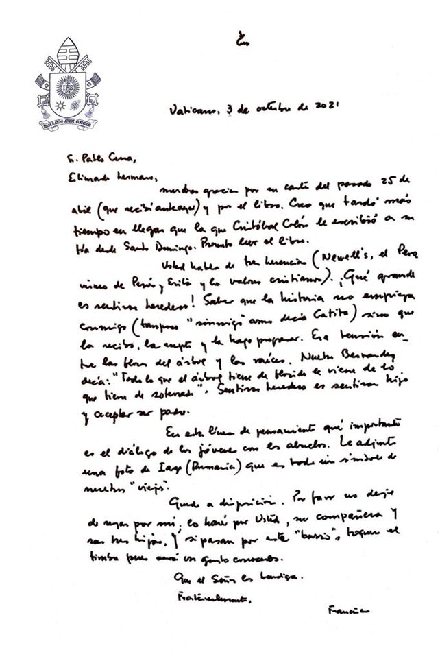 El Papa agradeció el libro Lealtad leprosa al autor del libro