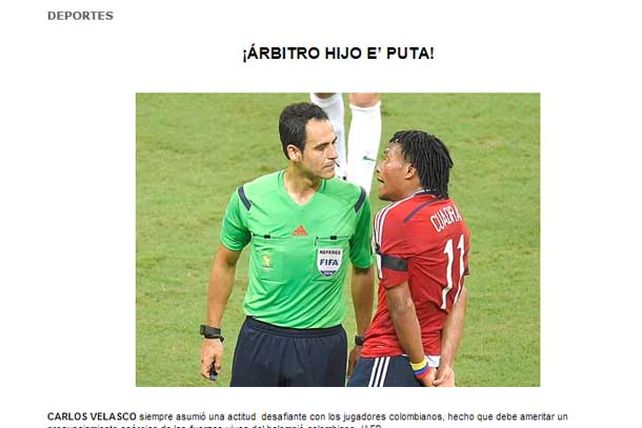 Diario colombiano insulta al árbitro Carlos Velasco