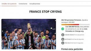 Argentina ganó también en las redes: 300 mil firmas para que Francia deje de llorar.&nbsp;